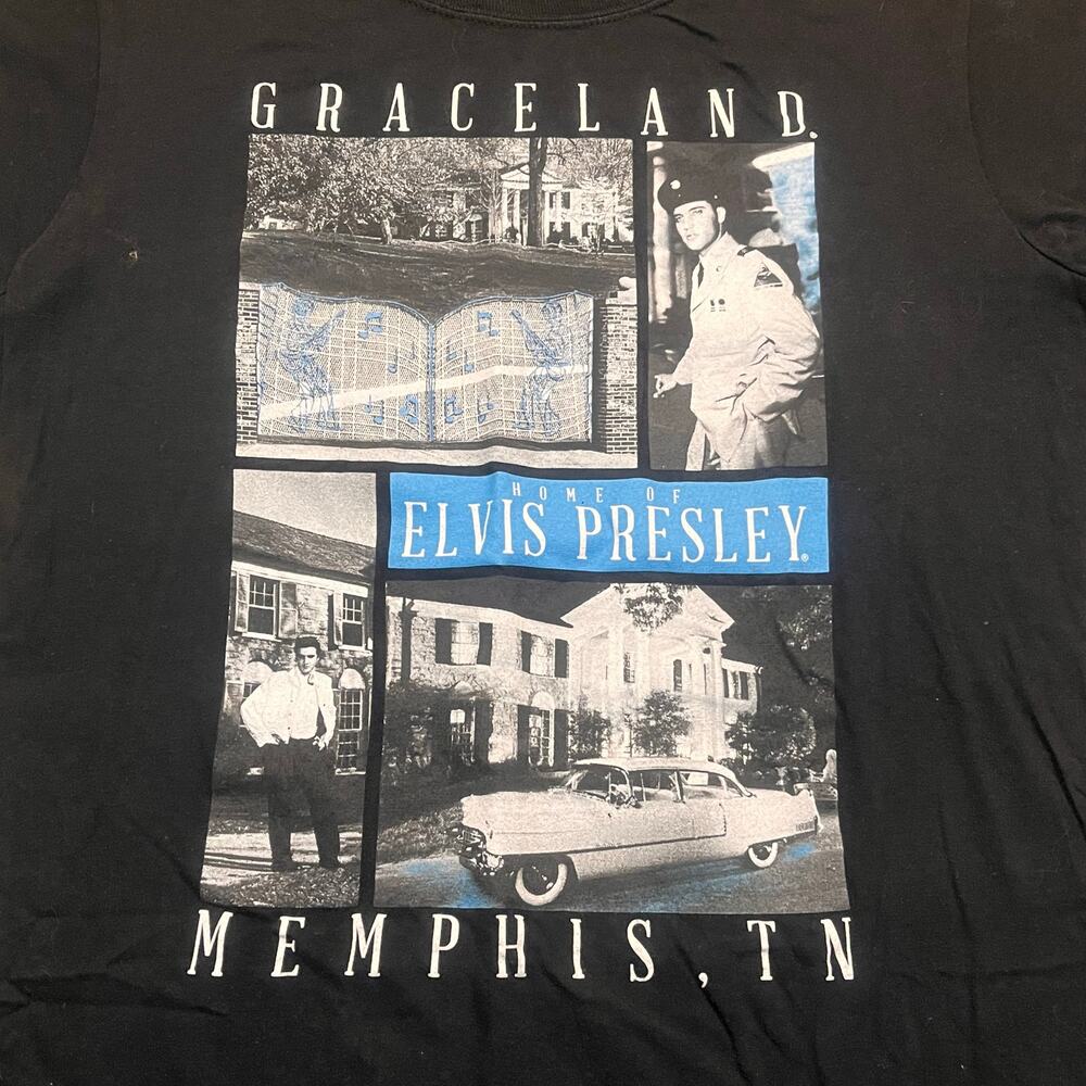 Graceland‎ Women XL Home Of Elvis Presley Slim Fit Black Short Sleeve Shirt